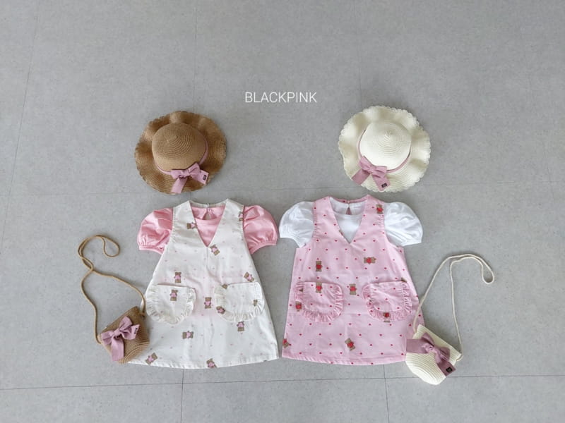 Black Pink - Korean Children Fashion - #littlefashionista - Heart Bear One-piece - 2
