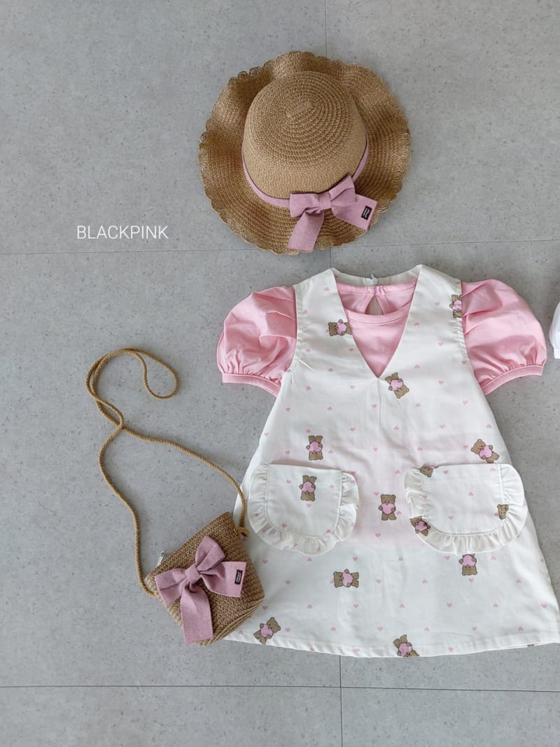 Black Pink - Korean Children Fashion - #magicofchildhood - Heart Bear One-piece - 4
