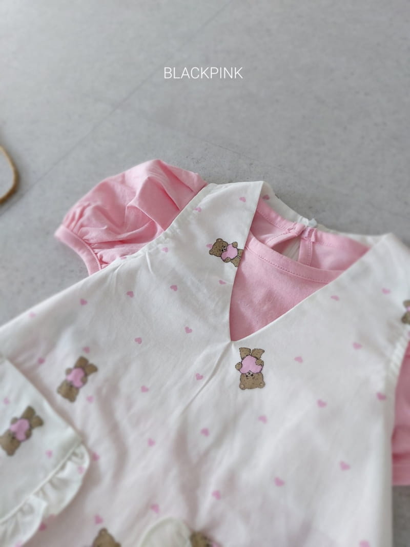 Black Pink - Korean Children Fashion - #prettylittlegirls - Heart Bear One-piece - 5