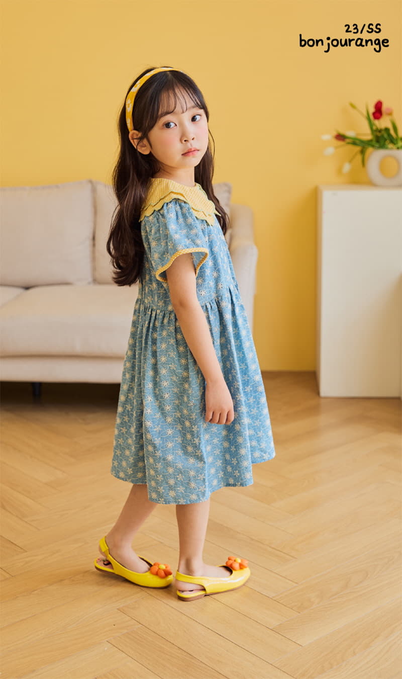 Bonjour Ange - Korean Children Fashion - #kidsstore - Pure Embrodiery Denim One-piece - 6