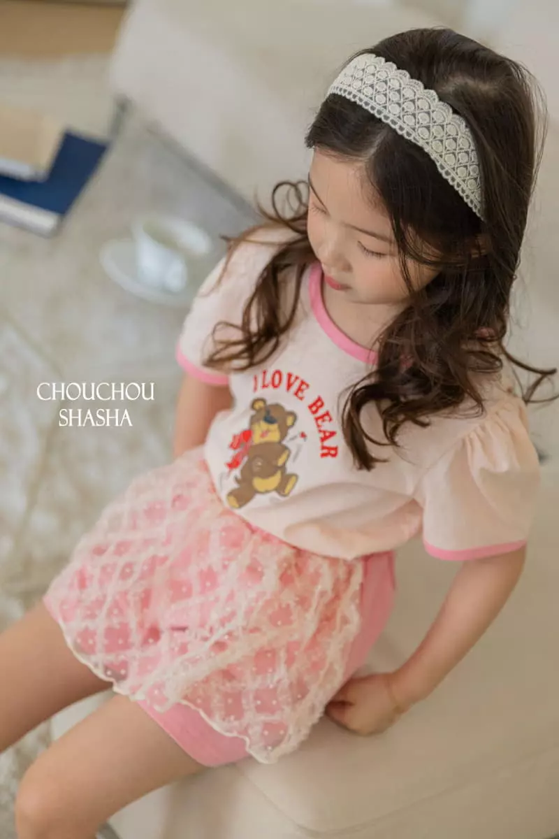 Chouchou Shasha - Korean Children Fashion - #kidsshorts - Bear Top Bottom Set - 2