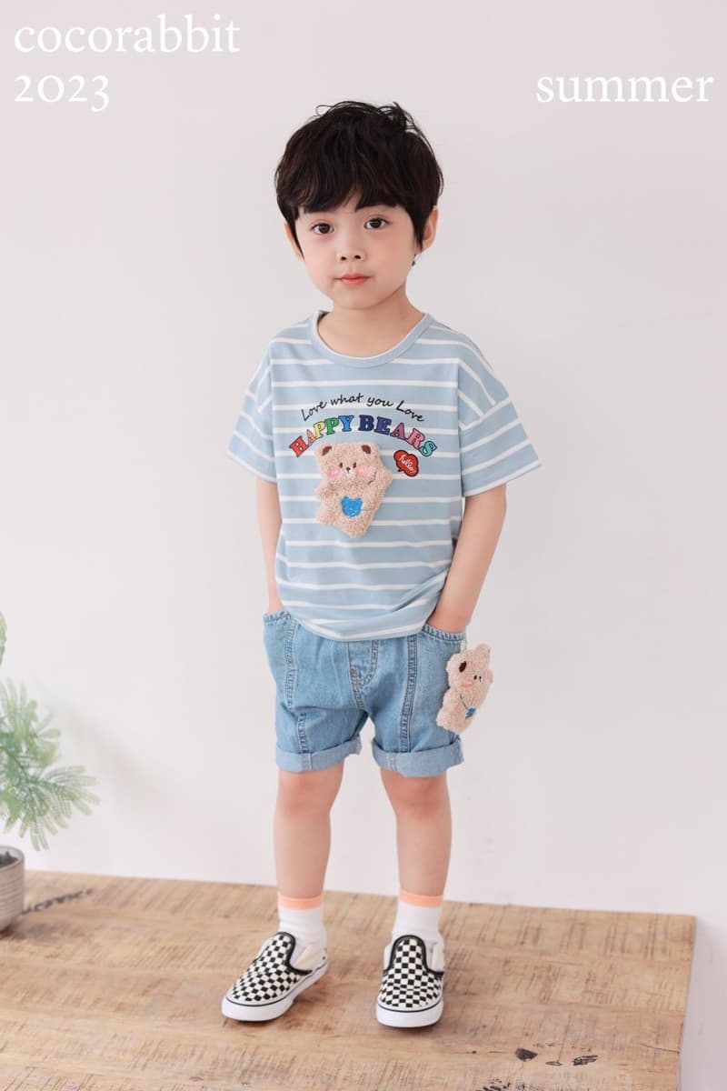 Coco Rabbit - Korean Children Fashion - #designkidswear - Stripes Happy Bear Tee - 2