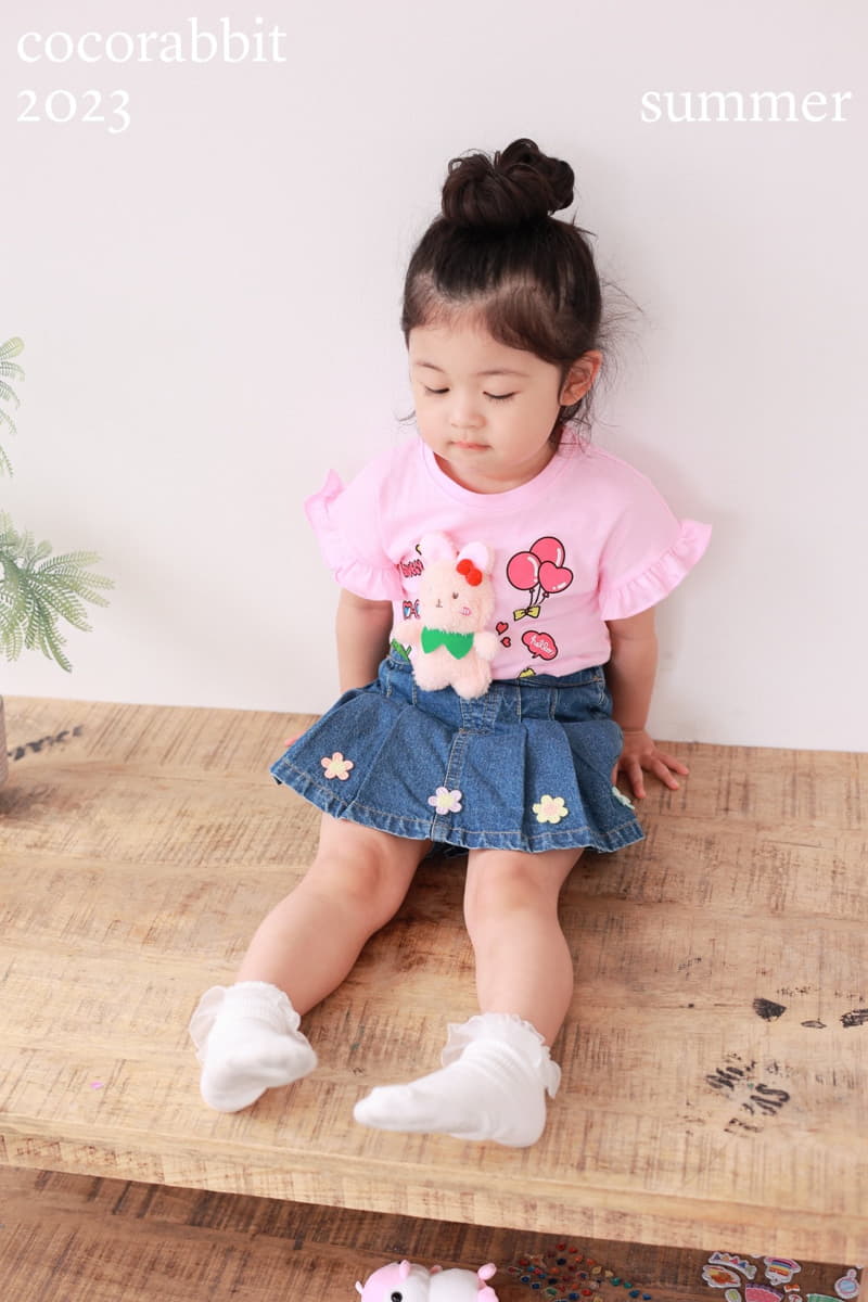 Coco Rabbit - Korean Children Fashion - #fashionkids - Flower Denim Skirt - 2
