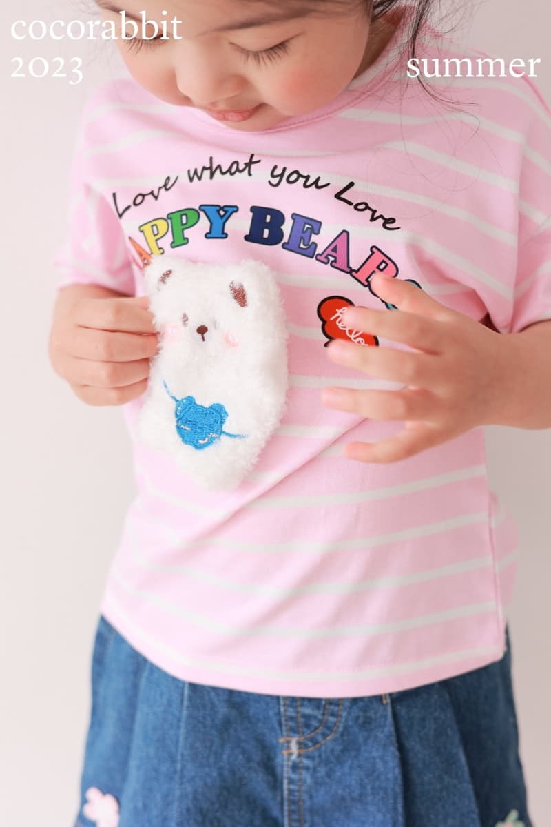 Coco Rabbit - Korean Children Fashion - #kidsshorts - Stripes Happy Bear Tee - 5