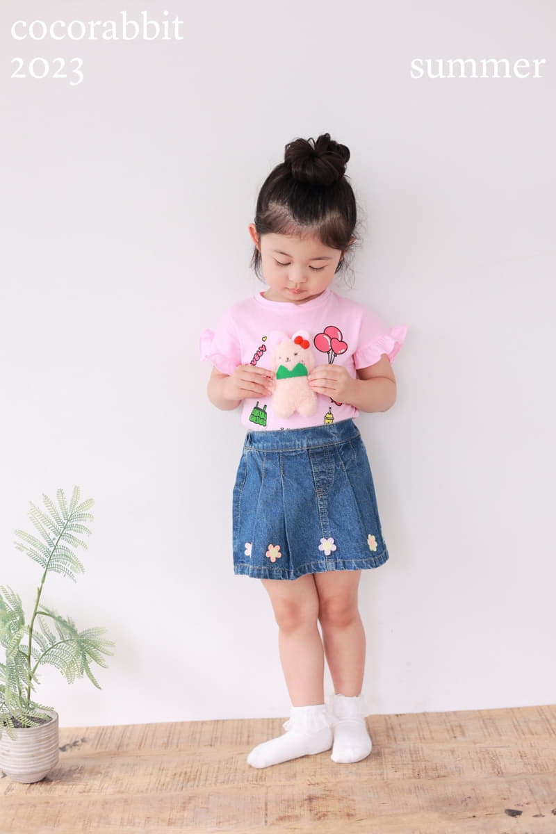 Coco Rabbit - Korean Children Fashion - #kidsshorts - Flower Denim Skirt - 3