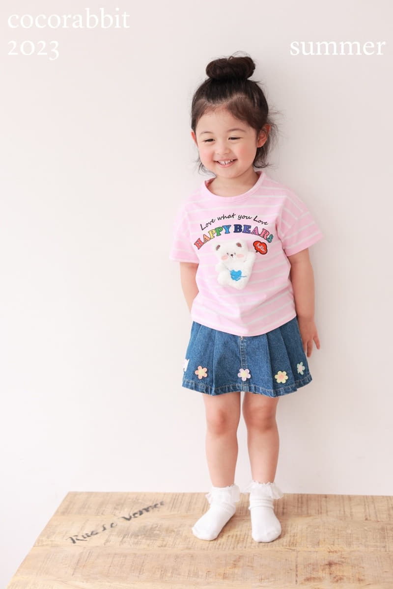 Coco Rabbit - Korean Children Fashion - #kidsstore - Stripes Happy Bear Tee - 6