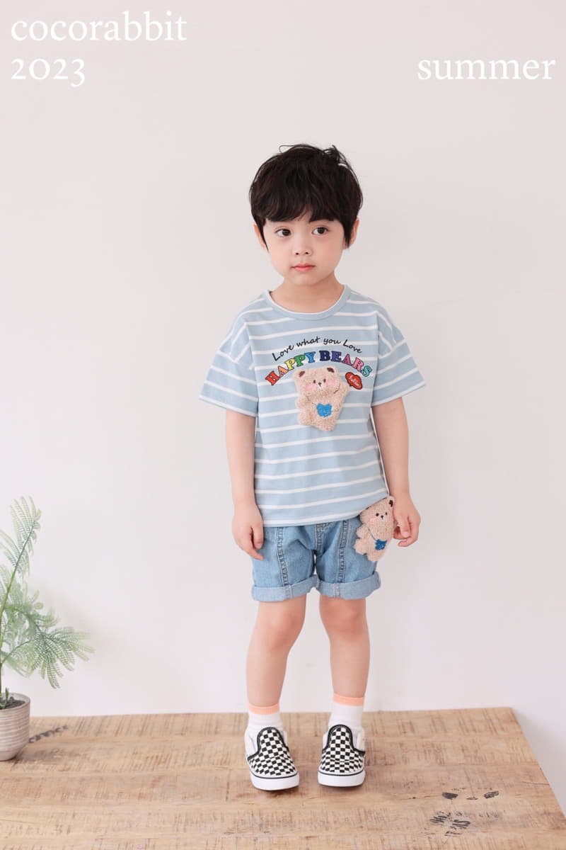 Coco Rabbit - Korean Children Fashion - #littlefashionista - Stripes Happy Bear Tee - 9