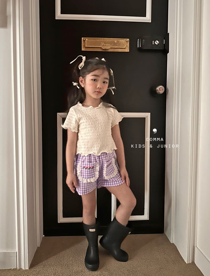 Comma - Korean Children Fashion - #childrensboutique - Check Flower Embrodiery Shorts - 4
