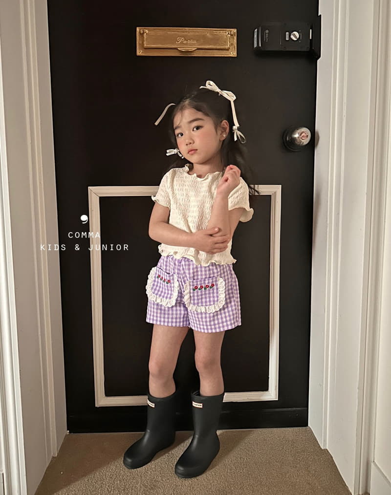Comma - Korean Children Fashion - #discoveringself - Check Flower Embrodiery Shorts - 5
