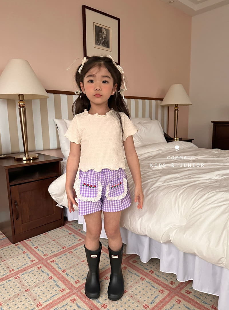 Comma - Korean Children Fashion - #fashionkids - Check Flower Embrodiery Shorts - 6