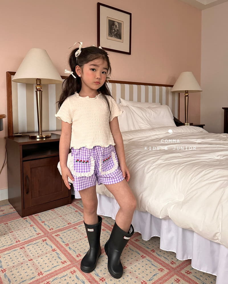 Comma - Korean Children Fashion - #kidsshorts - Check Flower Embrodiery Shorts - 7