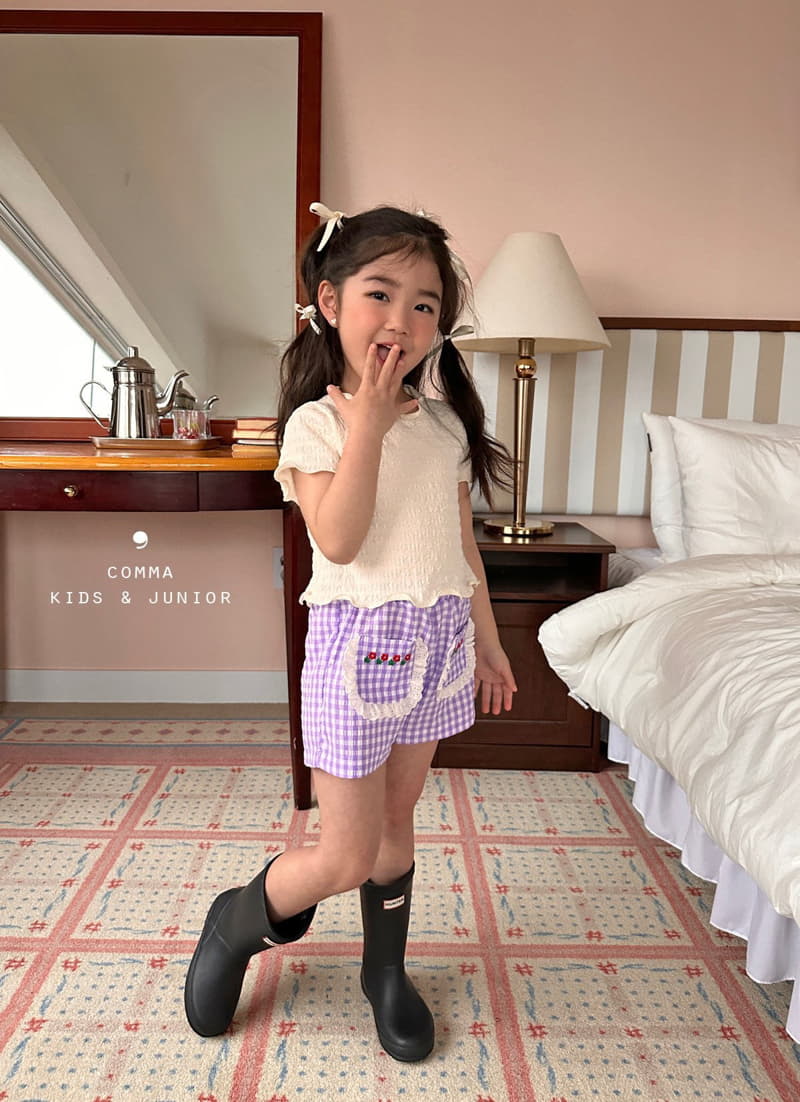 Comma - Korean Children Fashion - #kidzfashiontrend - Check Flower Embrodiery Shorts - 9