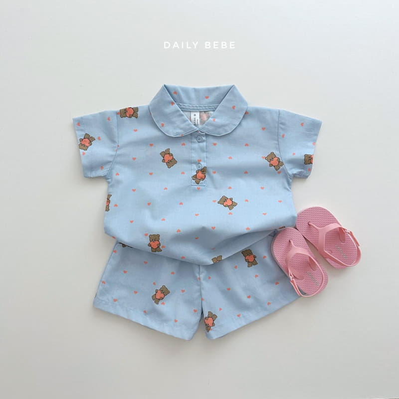 Daily Bebe - Korean Children Fashion - #Kfashion4kids - Bear Collar Top Bottom Set - 8