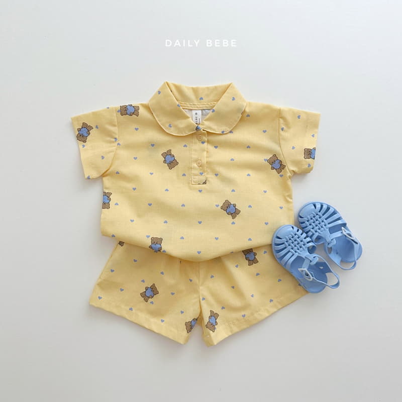 Daily Bebe - Korean Children Fashion - #designkidswear - Bear Collar Top Bottom Set - 2