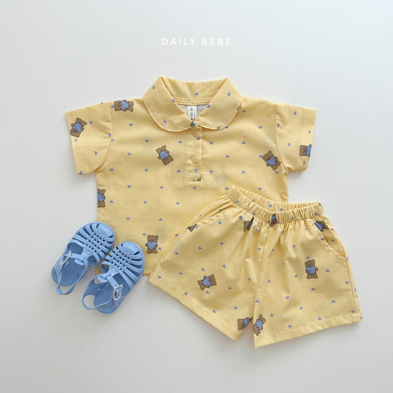 Daily Bebe - Korean Children Fashion - #discoveringself - Bear Collar Top Bottom Set - 3