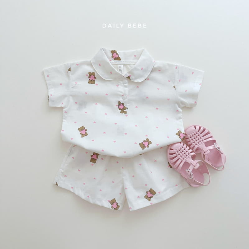 Daily Bebe - Korean Children Fashion - #kidsshorts - Bear Collar Top Bottom Set - 5