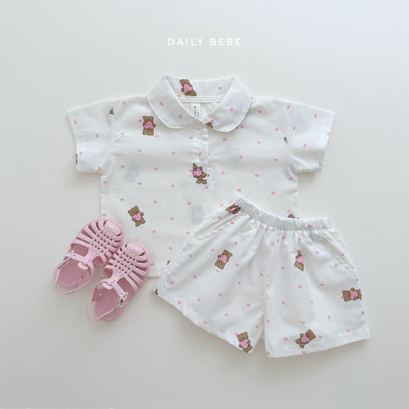 Daily Bebe - Korean Children Fashion - #kidsstore - Bear Collar Top Bottom Set - 6