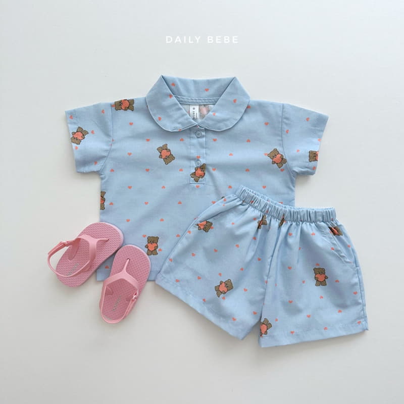 Daily Bebe - Korean Children Fashion - #littlefashionista - Bear Collar Top Bottom Set - 9