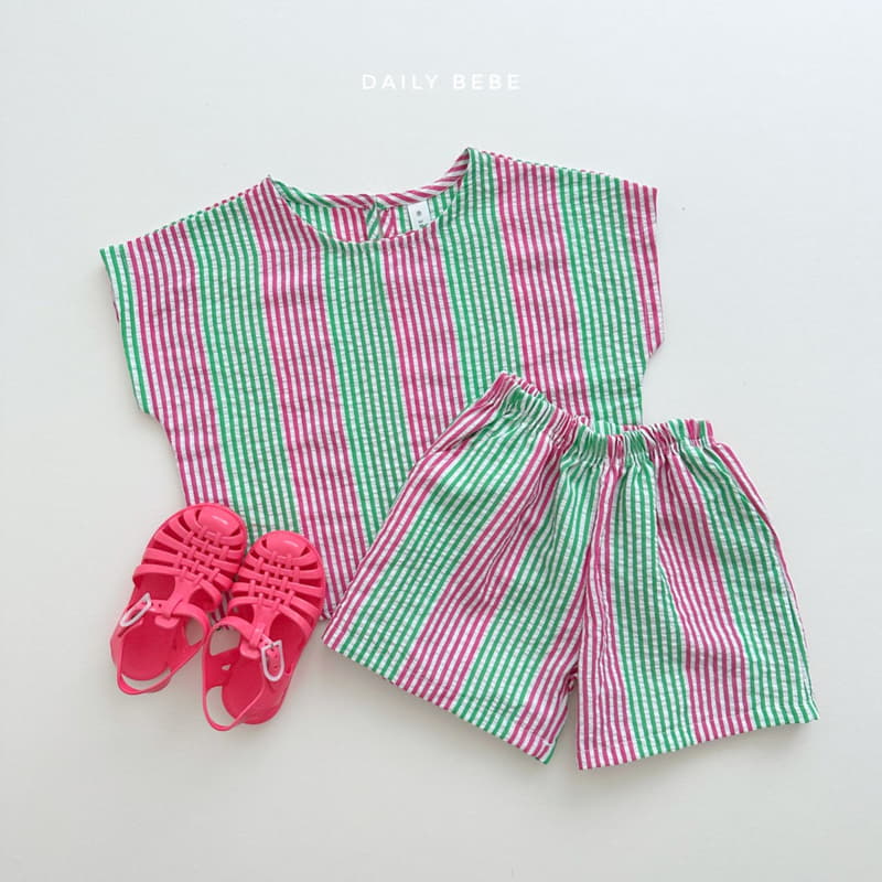 Daily Bebe - Korean Children Fashion - #littlefashionista - Jijimi Stripes Top Bottom Set - 8