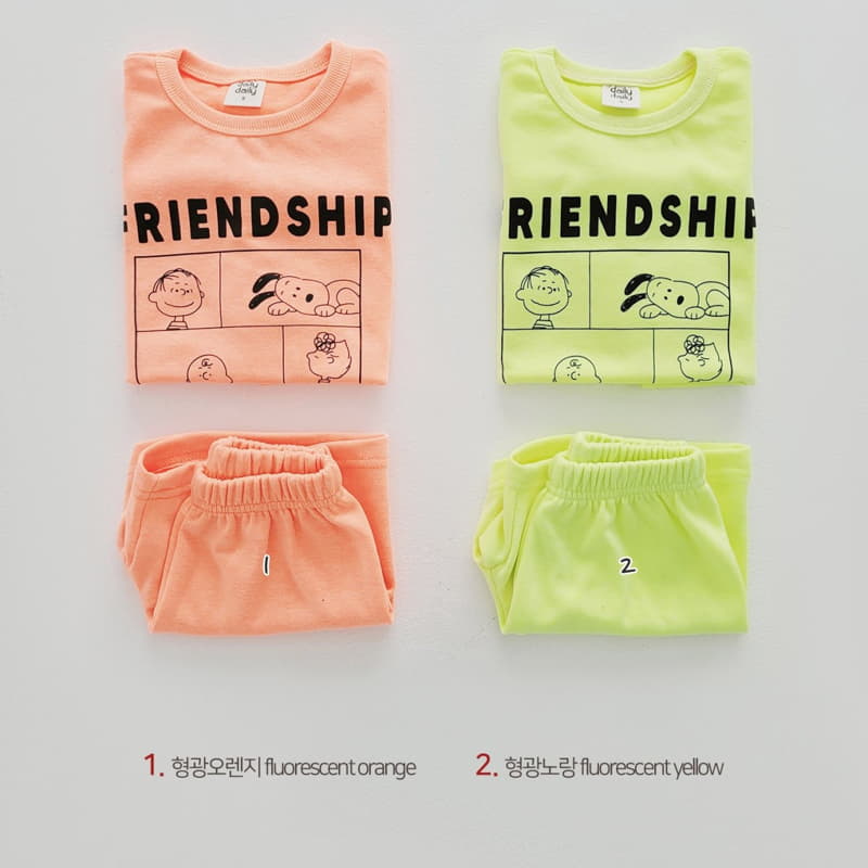 Daily Daily - Korean Children Fashion - #childrensboutique - Neon Snup Dog Top Bottom Set - 2