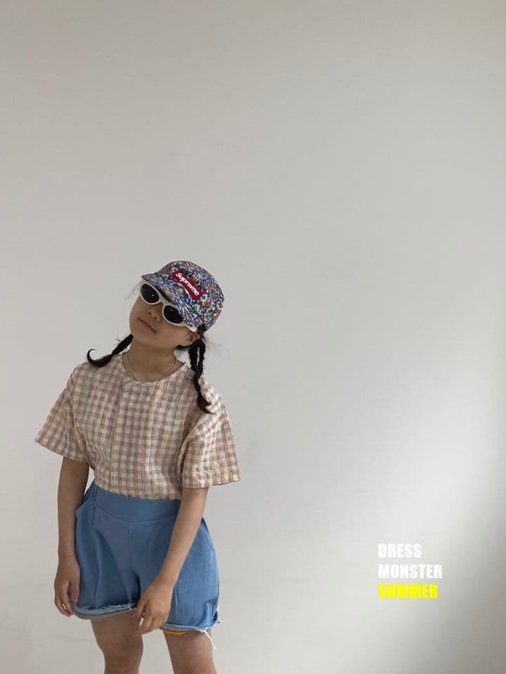 Dress Monster - Korean Junior Fashion - #kidsshorts - Check Wrap Shirt - 12