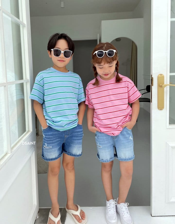 Dsaint - Korean Children Fashion - #kidsshorts - Multi Stripes Tee - 4