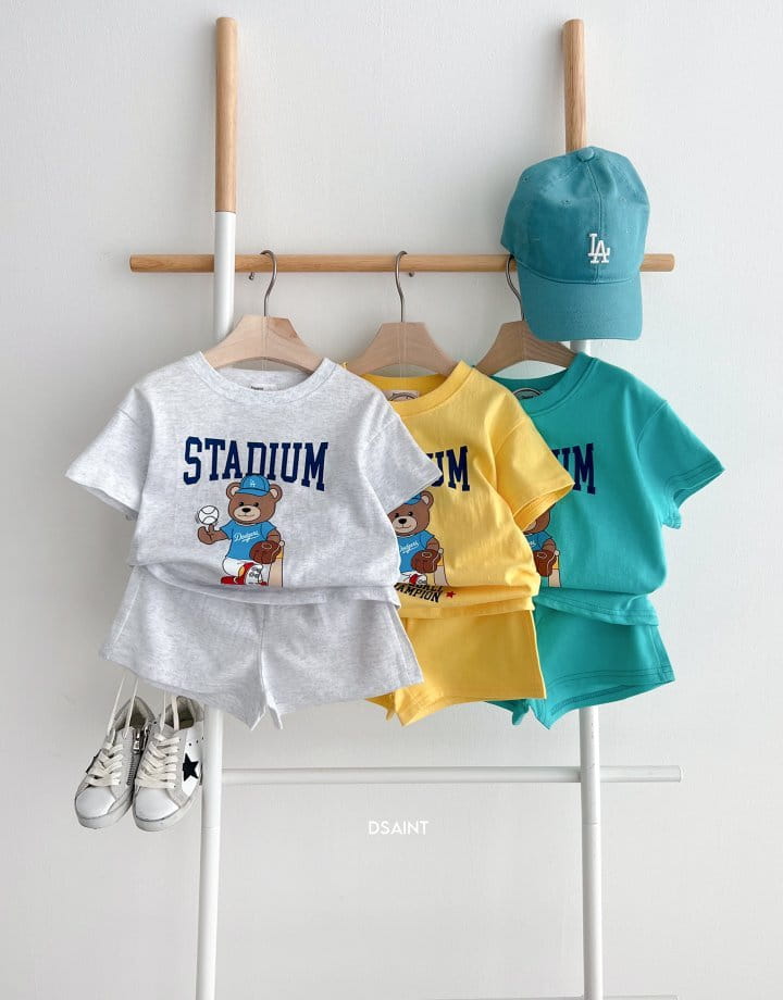 Dsaint - Korean Children Fashion - #toddlerclothing - Base Ball Bear Top Bottom Set - 2