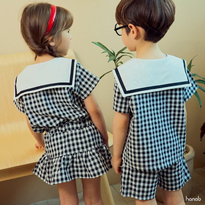 Hanab - Korean Children Fashion - #Kfashion4kids - Sailor Check Top Bottom Set - 2