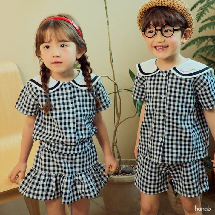 Hanab - Korean Children Fashion - #childofig - Sailor Check Top Bottom Set - 7