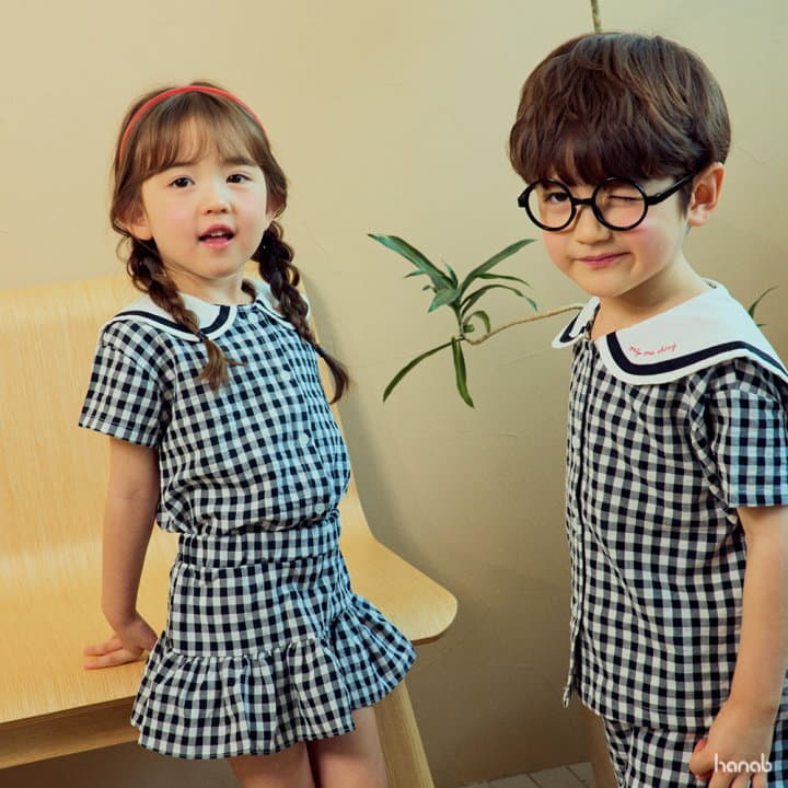 Hanab - Korean Children Fashion - #childofig - Sailor Check Top Bottom Set - 8