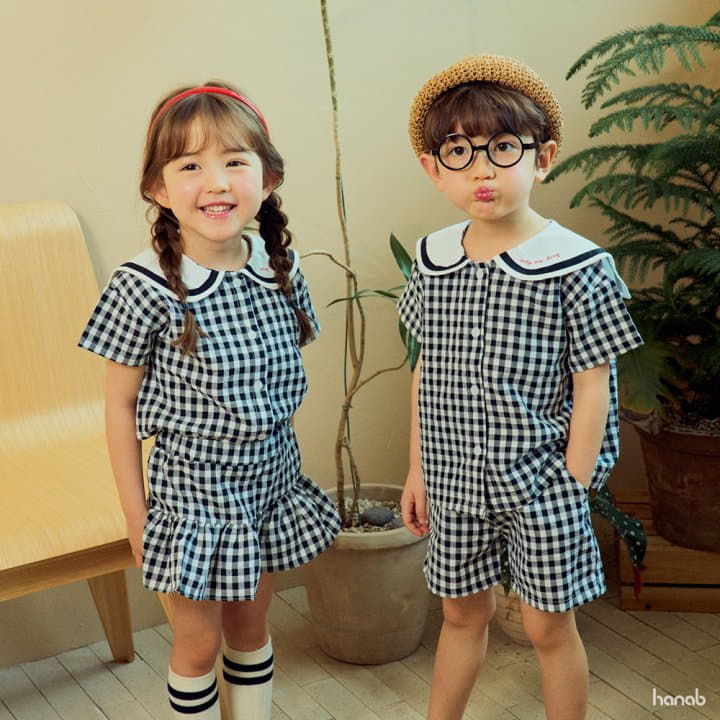 Hanab - Korean Children Fashion - #kidzfashiontrend - Sailor Check Top Bottom Set