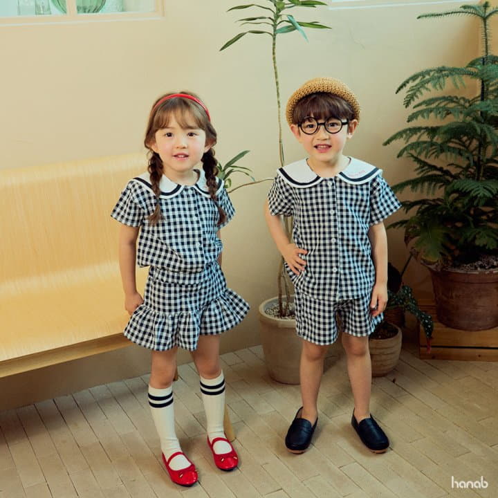 Hanab - Korean Children Fashion - #littlefashionista - Sailor Check Top Bottom Set - 3