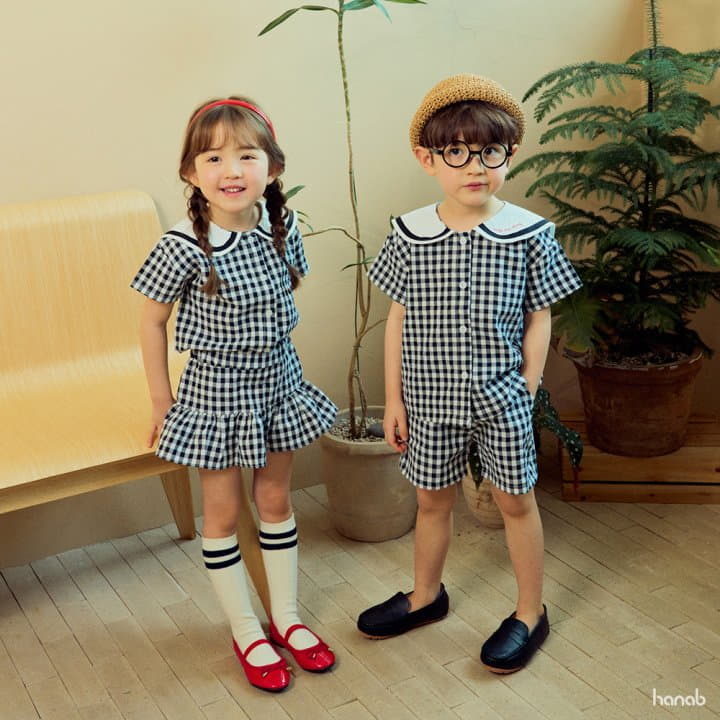 Hanab - Korean Children Fashion - #minifashionista - Sailor Check Top Bottom Set - 5