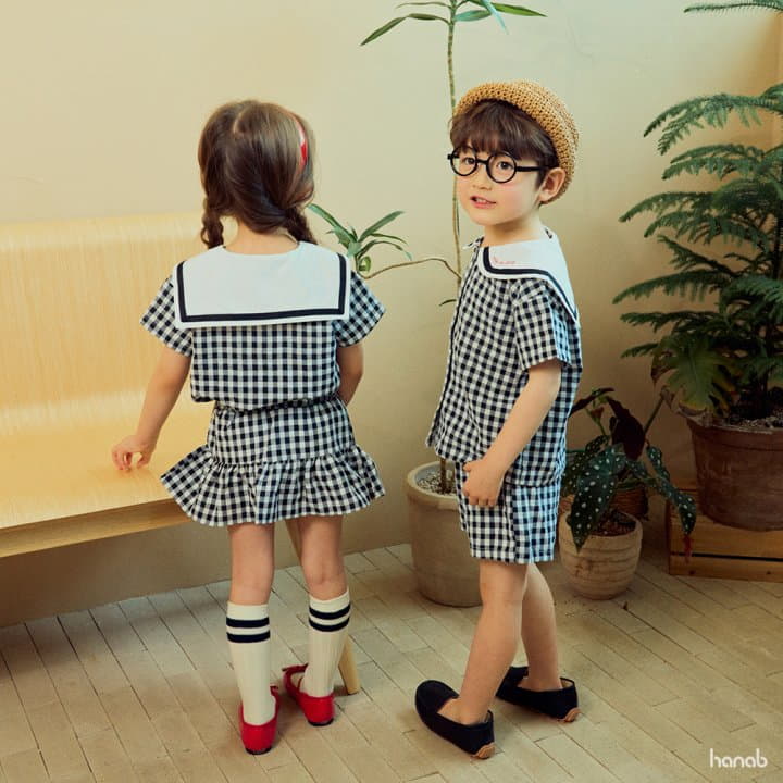 Hanab - Korean Children Fashion - #prettylittlegirls - Sailor Check Top Bottom Set - 6