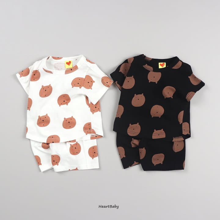 Heart Baby - Korean Children Fashion - #designkidswear - Bear Face Short Sleeves Easywear