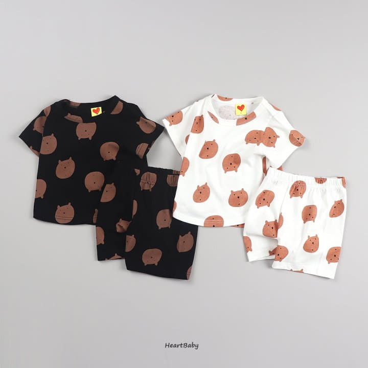 Heart Baby - Korean Children Fashion - #discoveringself - Bear Face Short Sleeves Easywear - 2