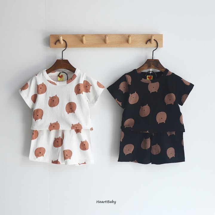 Heart Baby - Korean Children Fashion - #fashionkids - Bear Face Short Sleeves Easywear - 3