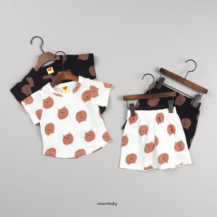 Heart Baby - Korean Children Fashion - #fashionkids - Bear Face Short Sleeves Easywear - 4