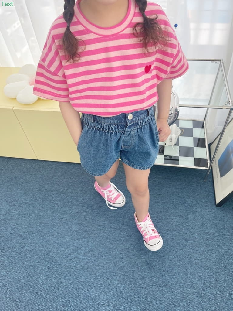 Honeybee - Korean Children Fashion - #toddlerclothing - Stripes Heart Embrodiery Tee - 5