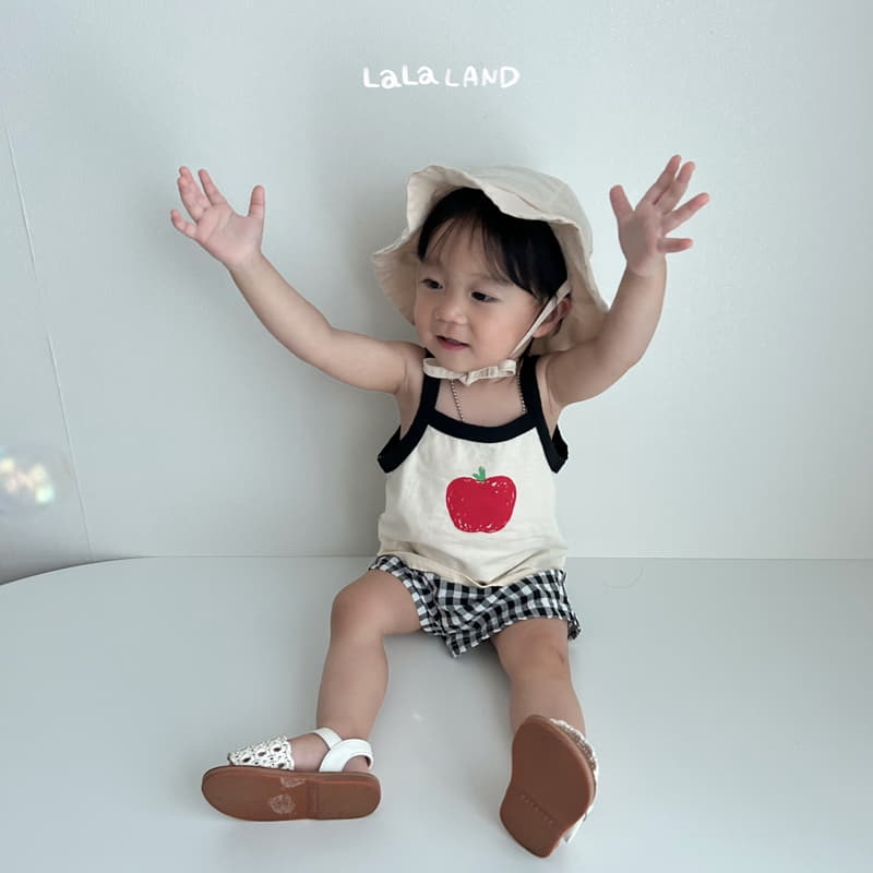 Lalaland - Korean Baby Fashion - #babyboutique - Bebe Apple Sleeveless Top Bottom Set - 6