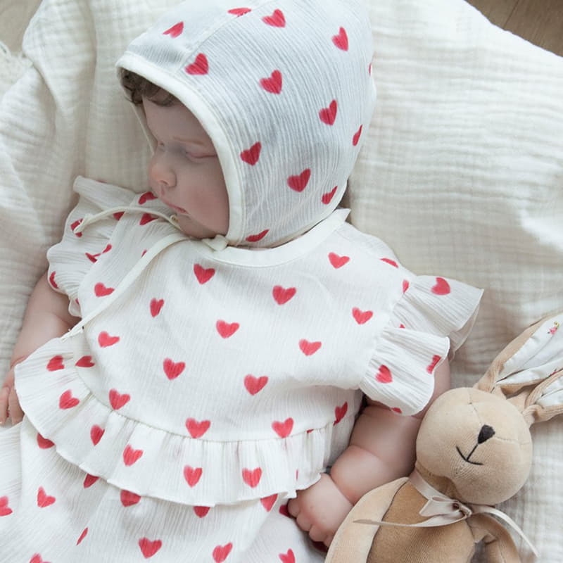 Lemonade - Korean Baby Fashion - #babyfever - Heart Bodysuit with Bonnet - 12