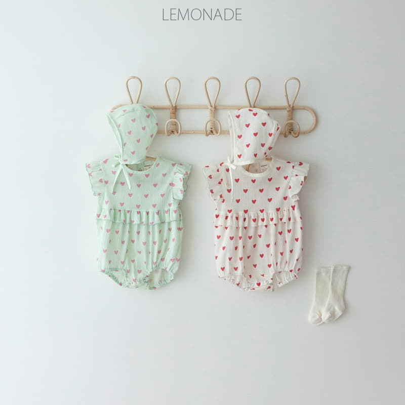 Lemonade - Korean Baby Fashion - #babyoutfit - Heart Bodysuit with Bonnet - 2