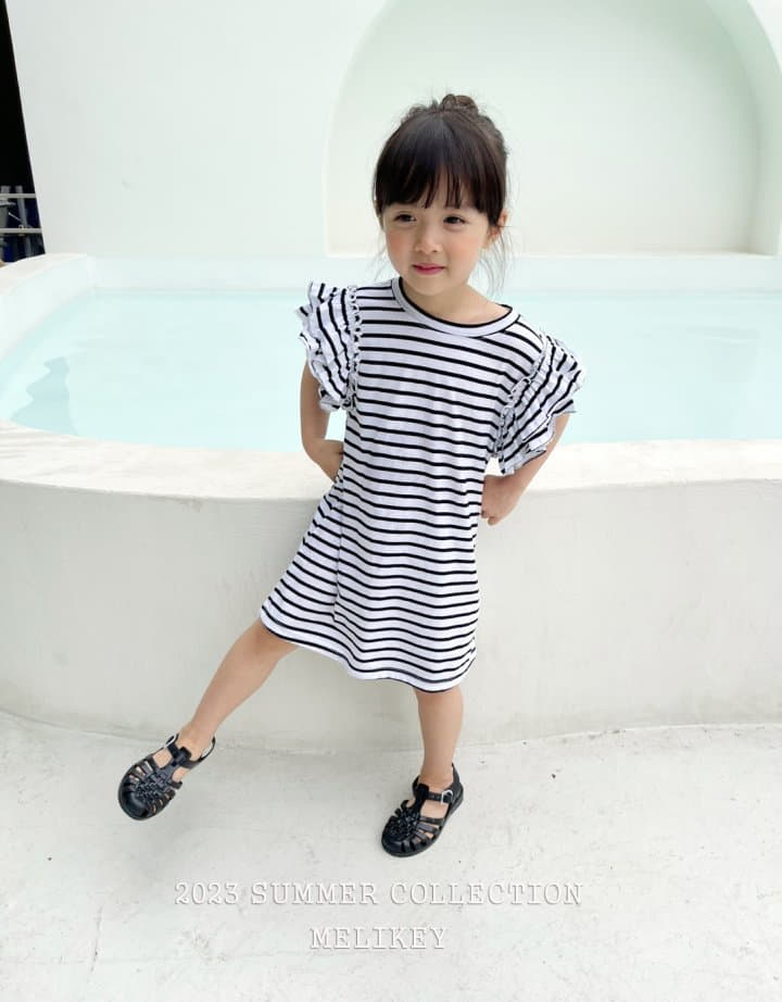 Melikey - Korean Children Fashion - #kidsstore - Stripes Frill One-piece - 12