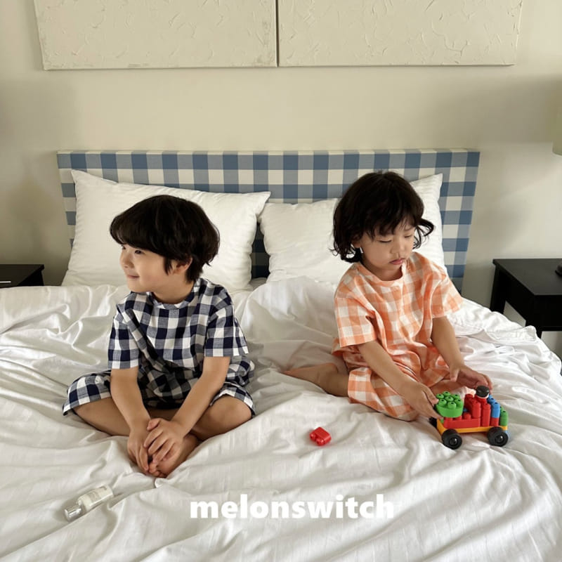 Melon Switch - Korean Children Fashion - #designkidswear - Banana Check Top Bottom Set - 11