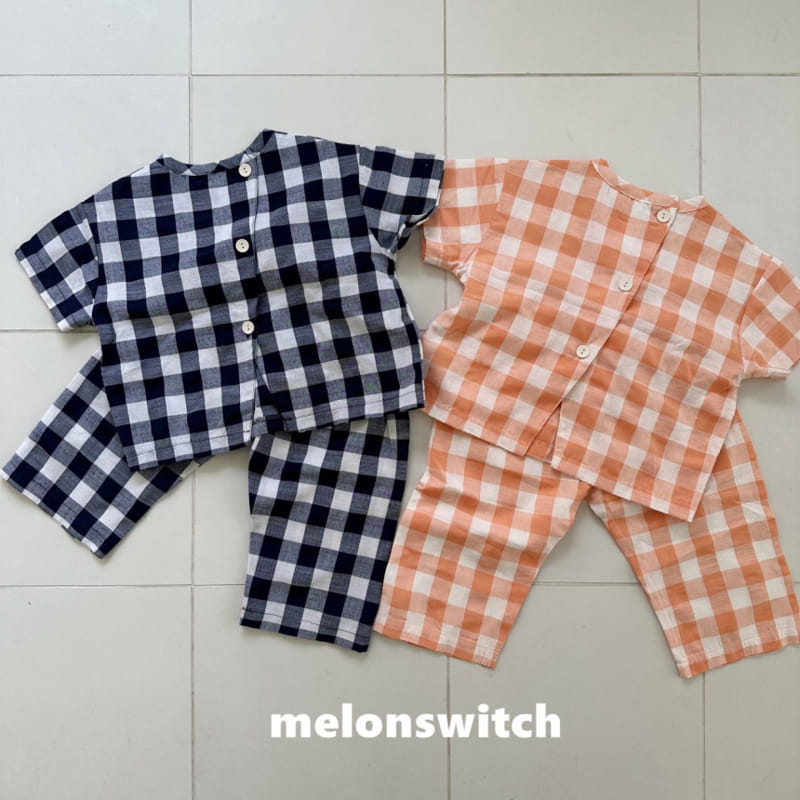 Melon Switch - Korean Children Fashion - #discoveringself - Banana Check Top Bottom Set - 12
