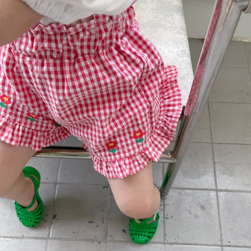 Momo Ann - Korean Children Fashion - #kidsshorts - Flower Check Shorts - 11