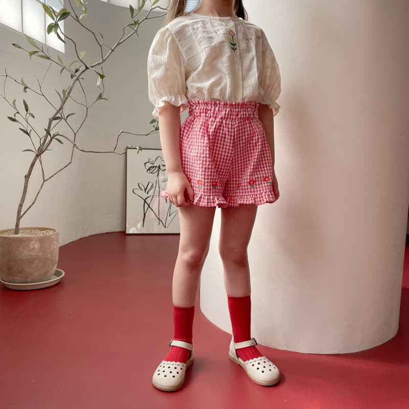 Momo Ann - Korean Children Fashion - #todddlerfashion - Flower Check Shorts - 4