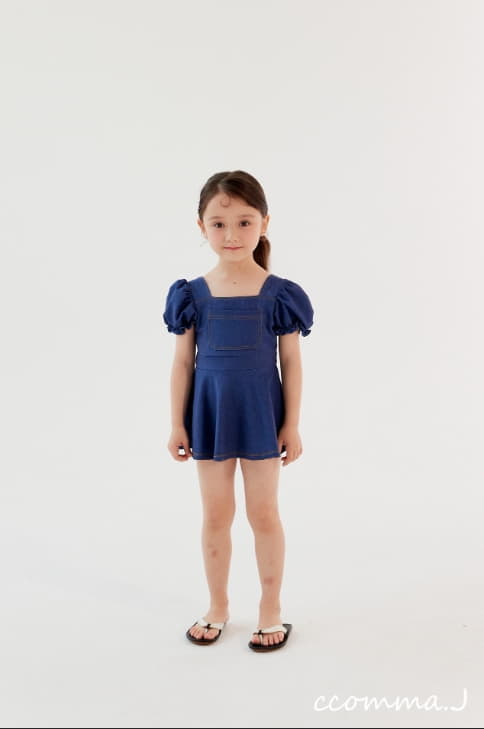 Oda - Korean Children Fashion - #childofig - Puff Denim One-piece Swimwear - 3