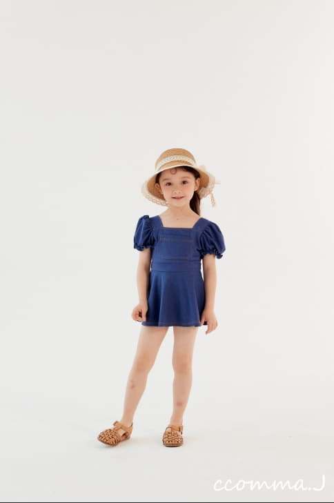 Oda - Korean Children Fashion - #designkidswear - Puff Denim One-piece Swimwear - 5