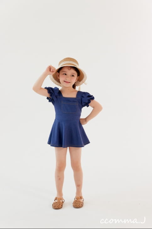 Oda - Korean Children Fashion - #discoveringself - Puff Denim One-piece Swimwear - 6